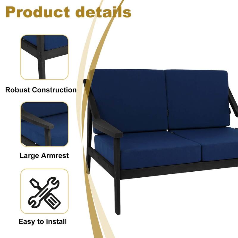 Outdoor Teak Wood Slat Back Patio Loveseat Sofa