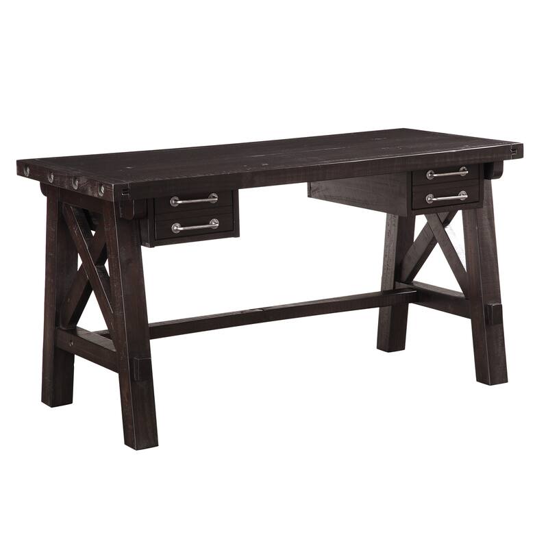 Wooden Desk with Sleek Drawer Storage and Crossed Side Bracing , Brown