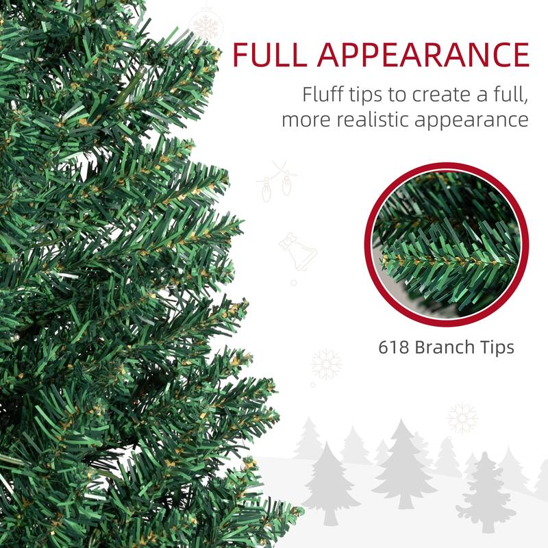 8FT Artificial Slim Pencil Christmas Tree with 618 Realistic Branch Tips & Plastic Stand