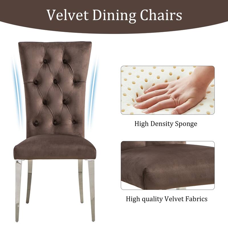 Velvet Tufted Upholstered Dining Room Chairs in Buttons Tufted High Back and Mirror Stainless Steel Legs