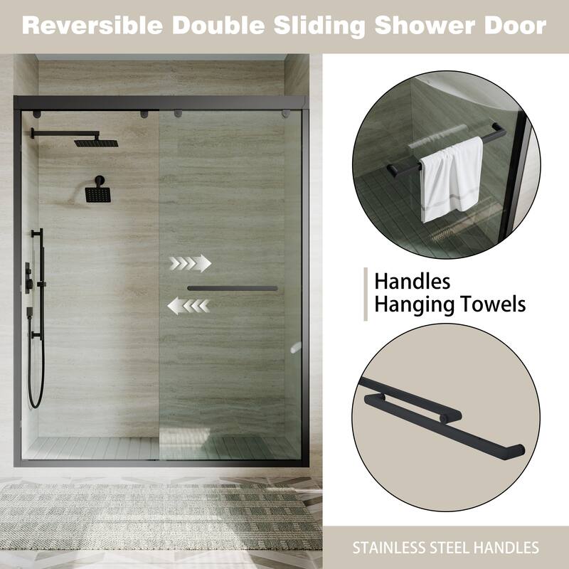 44-48"W/56-60"W x 75"H Double Sliding Shower Door With 8mm Tempered Glass & Aluminum Alloy Frame