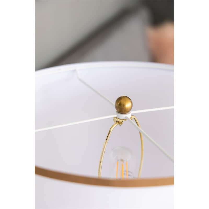 16x16x24" Gold and White Table Lamp with Glass Cylinder and Pedestal Base