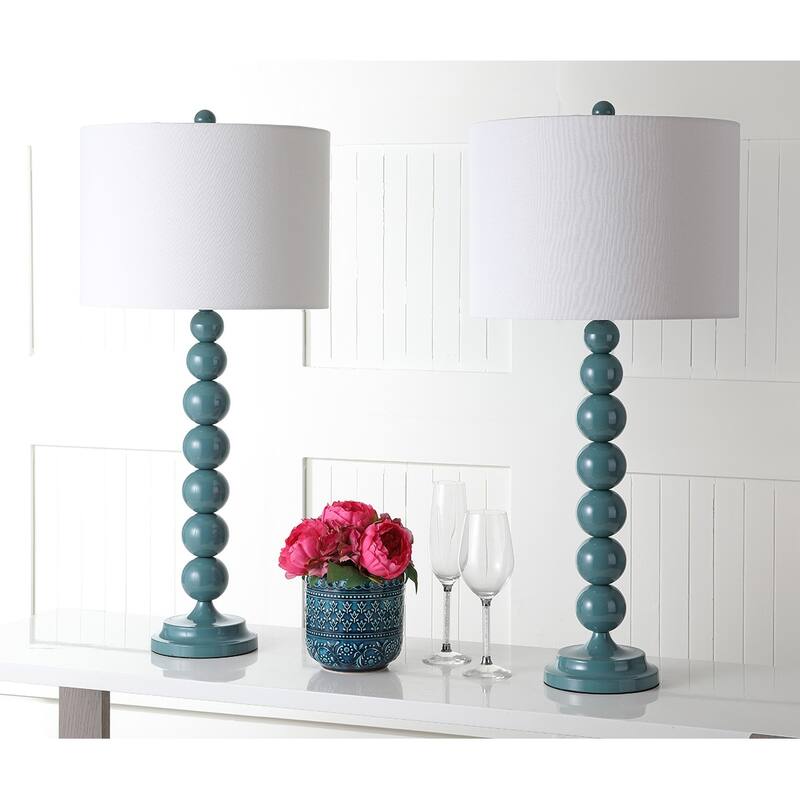SAFAVIEH Lighting Mechelle 31-inch Stacked Ball White Table Lamp (Set of 2) - 14"x14"x31.5" - 14Wx14Dx32H