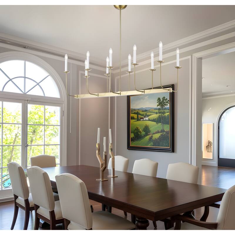 47" Large 10-Light Linear Branching Chandelier - Brass