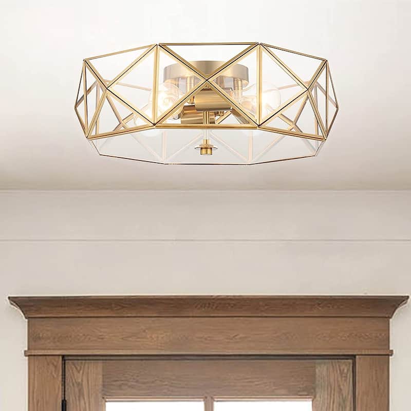 4 - Light 16.93" Unique/Statement Geometric Flush Mount - 5.91"H x 16.93"W x 16.93"D - Brass Dust