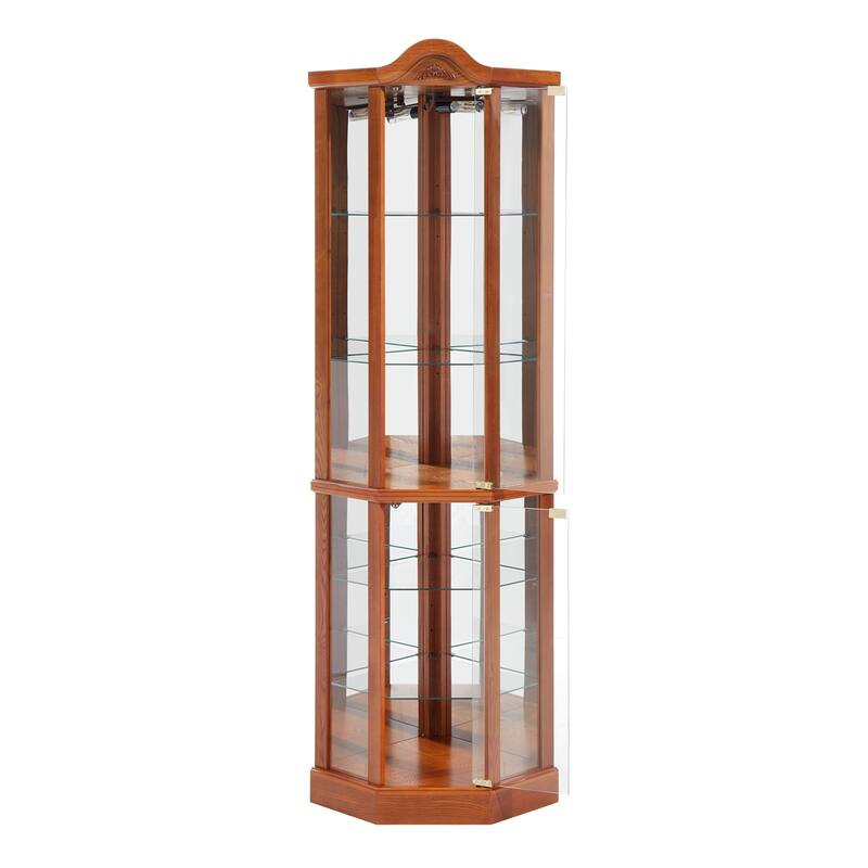 Corner Cabinet Lighted Glass Display Shelf Shelving Bar Cabinet