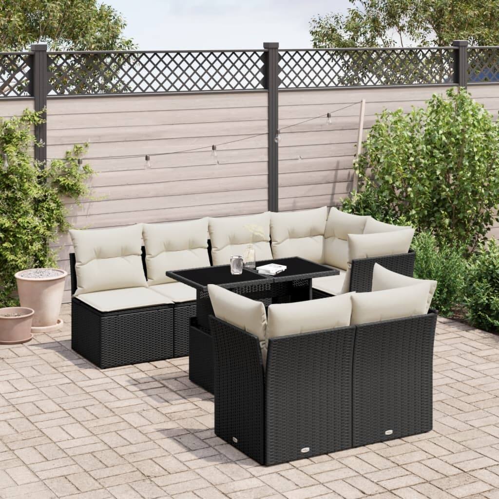 vidaXL Patio Sofa Set with Cushions Outdoor Furniture 8 Piece Poly Rattan - 21.7 x 39.4 x 28.7 in