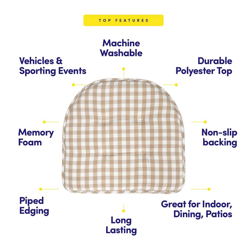Checkered Memory Foam U-Shape Non-Slip Chair Cushion Sets