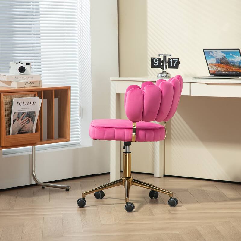 Velvet Home Office Desk Chair, Height Adjustable Task Chair, Armless Single Chair with Wheels, 360° Swivel Vanity Chair - N/A