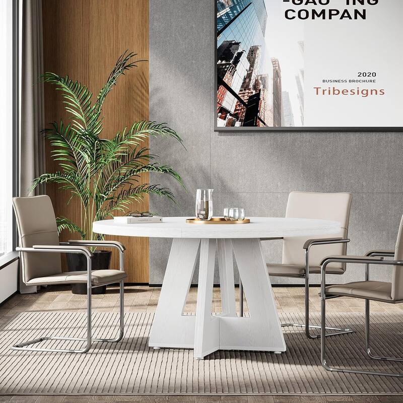 47" Round Conference Table Meeting Room Table with Thickened Top Wood Base Modern Training Desk for Conference/Seminar Room