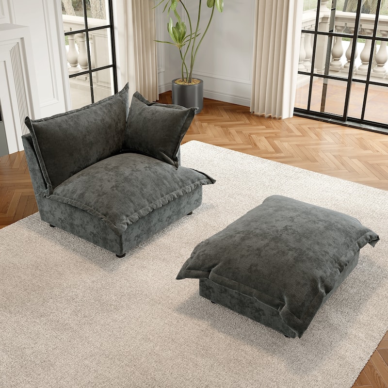 Modern Cloud Chaise Longue Accent Chair with Ottoman set