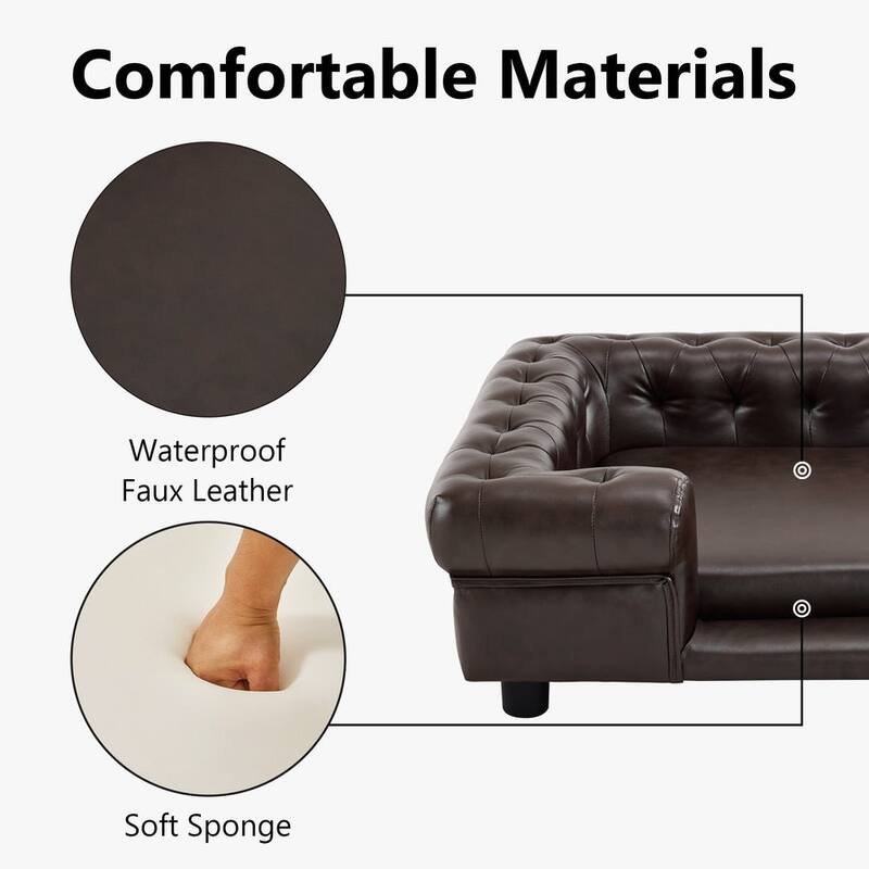 MCombo Pet Sofa Bed with Small Stairs, Faux Leather 6321 - 38.2" x 30.3"