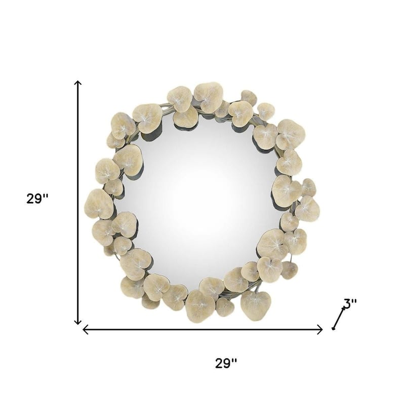 HomeRoots 29" Beige Metal Round Accent Mirror - 29.00 in. x 29.00 in. x 3.00 in.