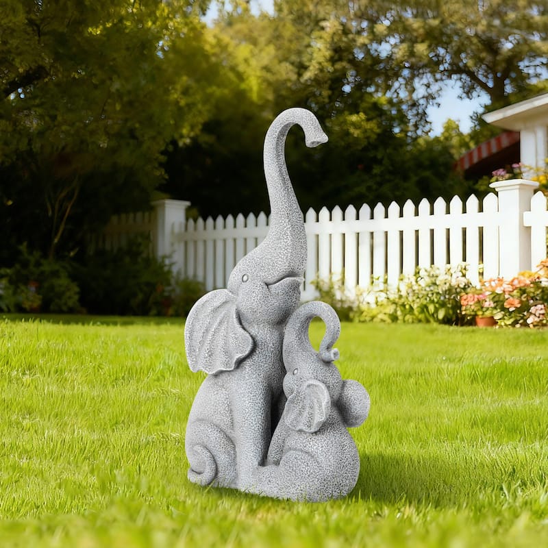 Glitzhome 18.5"H Outdoor Elephant Fountain or Statue for Patio, Yard, Porch Decor