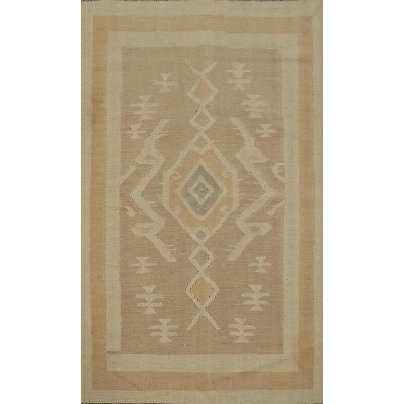Hand Woven Oriental 100% Wool Carpet Southwestern Tribal Brown Kilim Area Rug - 5' 10'' X 4' 0''