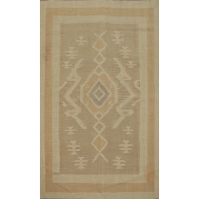 Hand Woven Oriental 100% Wool Carpet Southwestern Tribal Brown Kilim Area Rug - 5' 10'' X 4' 0''