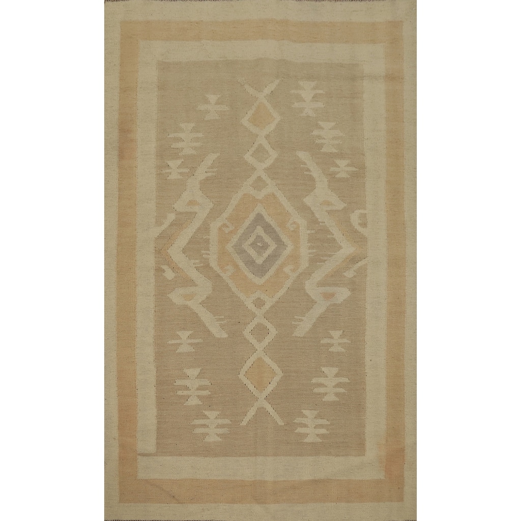 Hand Woven Oriental 100% Wool Carpet Southwestern Tribal Brown Kilim Area Rug - 5' 10'' X 4' 0''