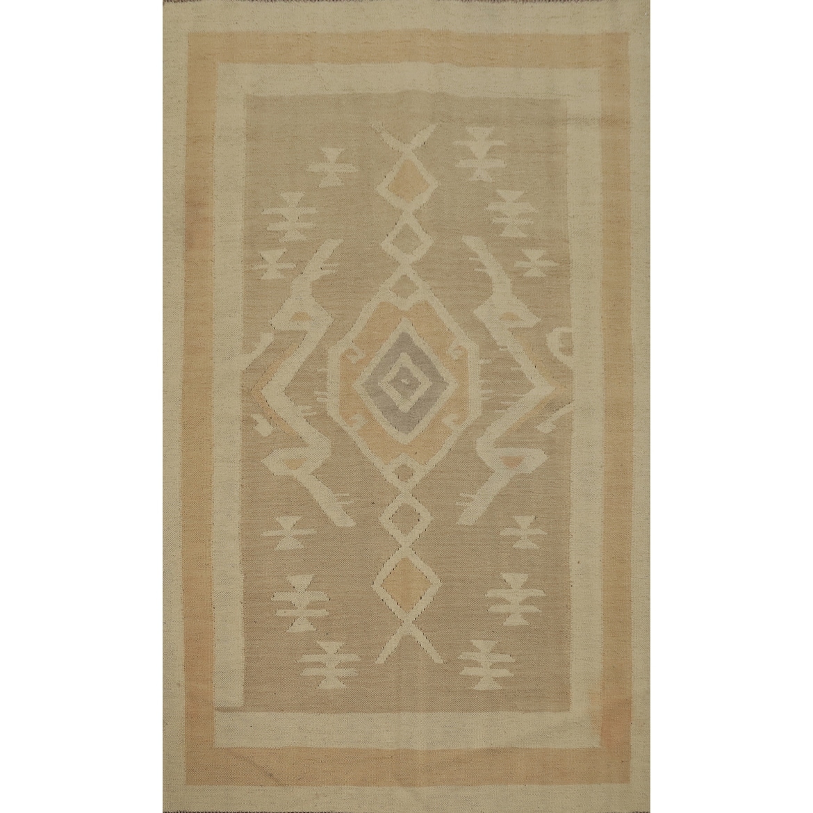 Hand Woven Oriental 100% Wool Carpet Southwestern Tribal Brown Kilim Area Rug - 5' 10'' X 4' 0''