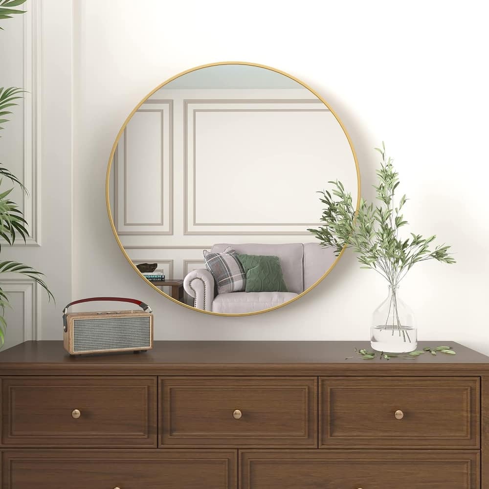 32 Inch Metal Framed Round Bathrrom Mirror For Wall