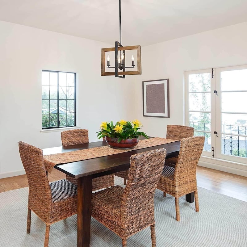The Gray Barn Farmhouse 4-Light Wood Chandelier Island Lights for Kitchen Island - L18"xW14.5"xH14"