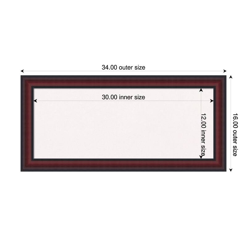 Dalat Cherry Framed Cork Board - Bulletin Board, Organization Board, Pin Board - White - 34 x 16 in