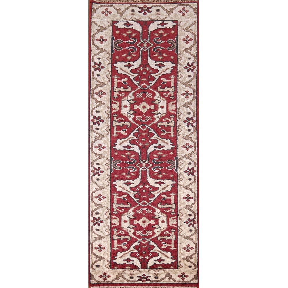Red Oushak Oriental Runner Rug Handmade Wool Carpet - 2'8"x 7'10"