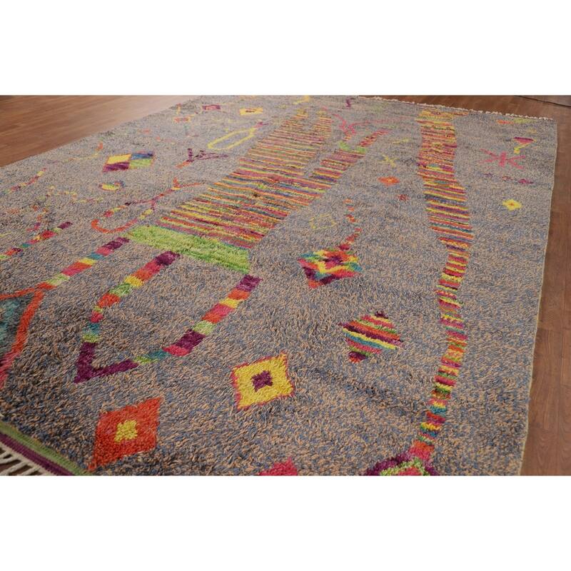 Moroccan Oriental Area Rug Hand-Knotted Wool Carpet - 8'9" x 12'6"