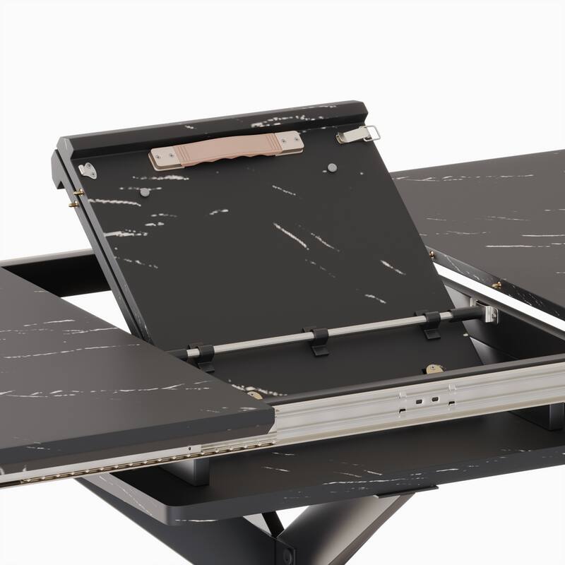 Upholstered Armless Chairs with Curved Backrest, Extendable Rectangular Dining Table, Stylish Table and Chair Set for 6