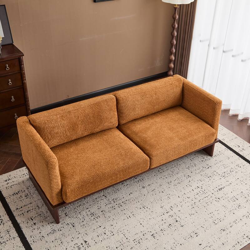 77 inch Square Arm Modern 3 Seater Boucle Sofa Upholstered Couch with Solid Wood Base