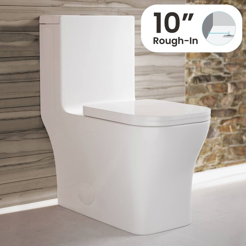 Concorde One Piece Square Toilet Dual Flush 1.1/1.6 gpf with 10" Rough In - Glossy White