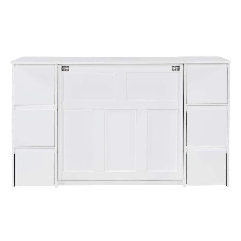 Modern Style Murphy Bed with Drawers, Cabinets and USB Ports for Bedroom