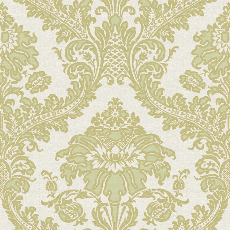 Galerie Wallcoverings Cottage Chic Traditional Damask Vinyl on Non-woven Metallic Wallpaper Roll - 33 feet x 21 inches - Green