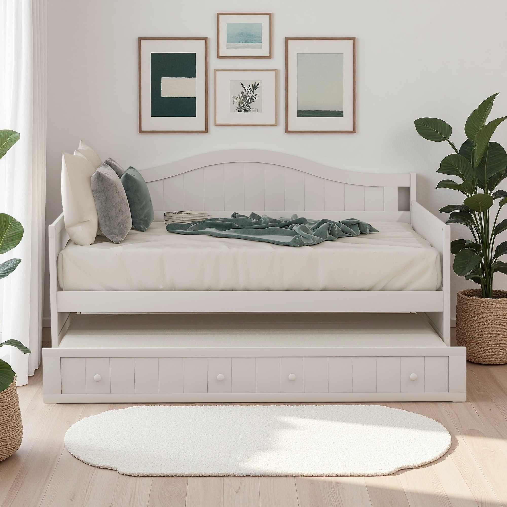Twin Size Wooden Daybed with Trundle, and Sofa Bed Design
