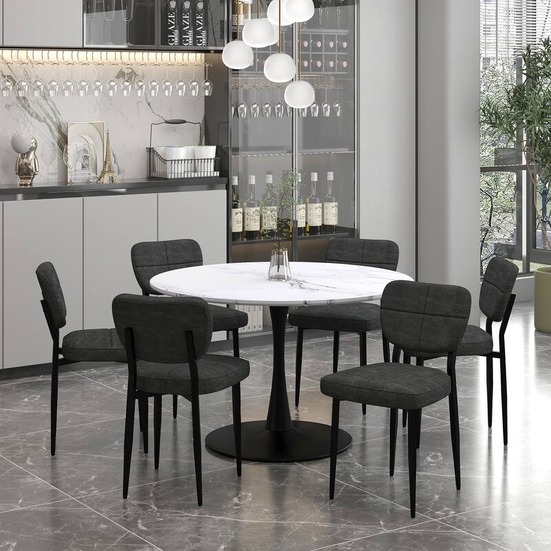 Modern Fabric and Metal Dining Chair, Set of 2 - Beige and Black