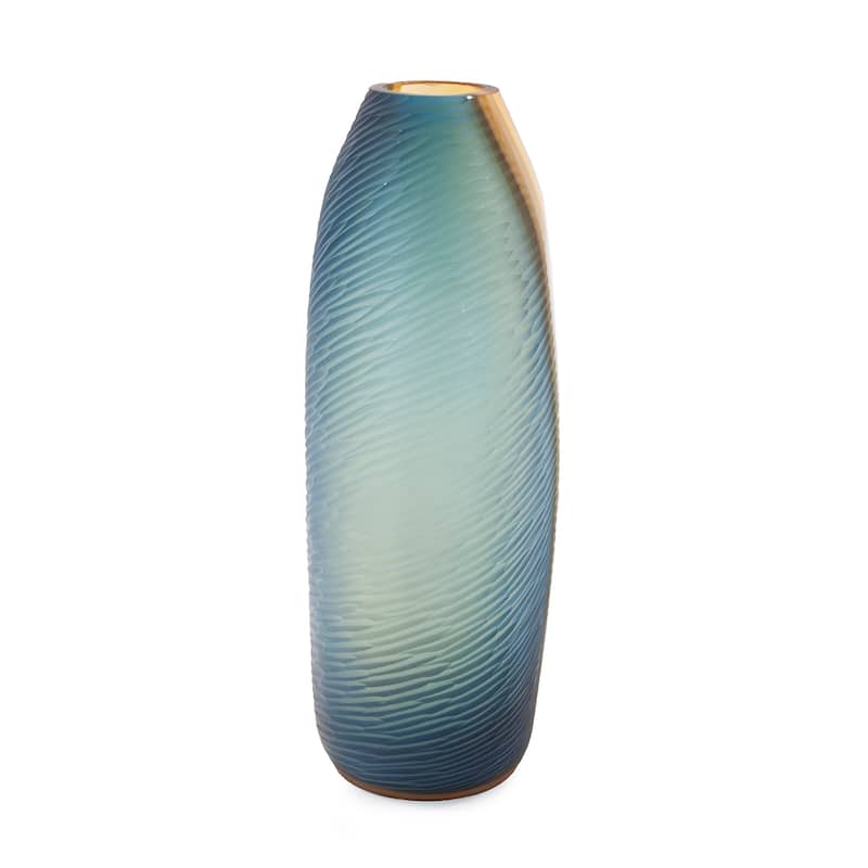 Allan Andrews Decorative Blue & Orange Hand Blown Glass Vase, Large
