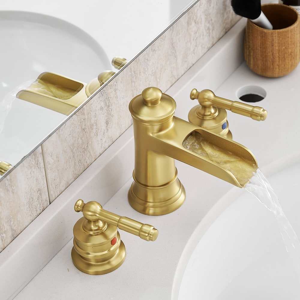 Double Handle Three-Hole Bath Waterfall Faucet with Drain