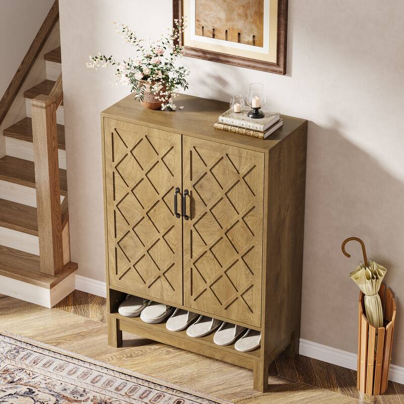 Shoe Storage Cabinet with Doors, 6-Tier Adjustable Farmhouse Shoe Organizer