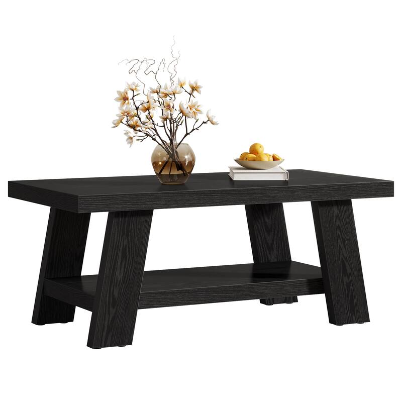 Coffee Table, Rectangular Coffee Tables for Living Room, Wood Center Tables with Storage Shelves for Home