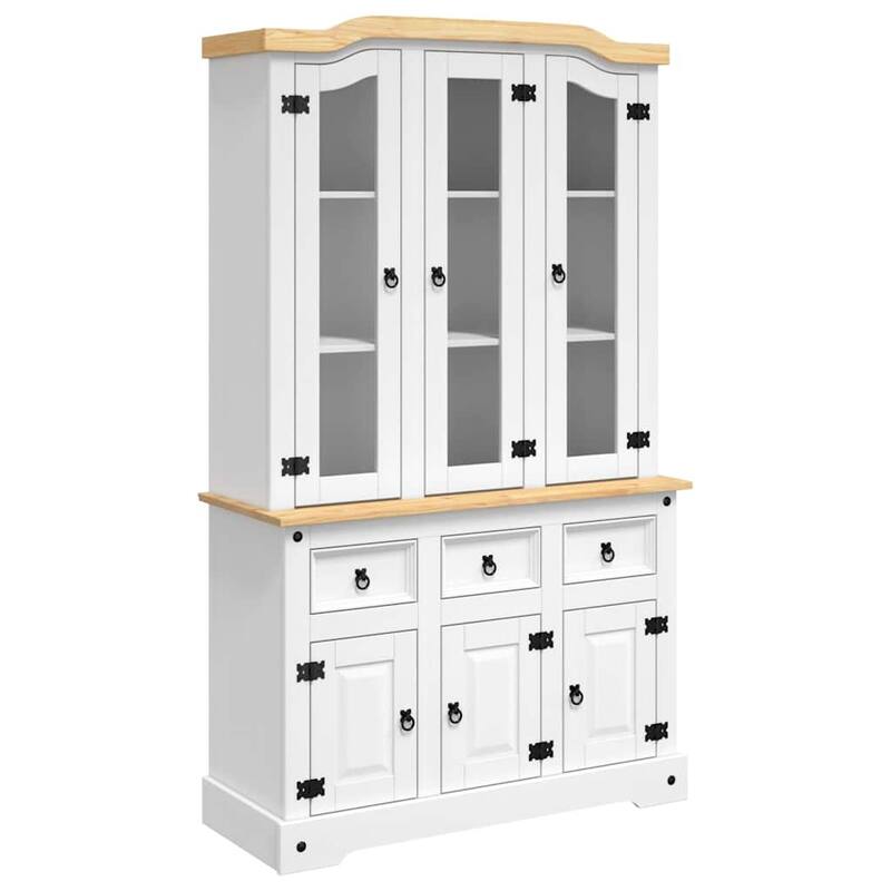 vidaXL Highboard, 44.1x17x77.2 Inches, White and Natural Finish Top - 44.1" x 16.9" x 77.2"