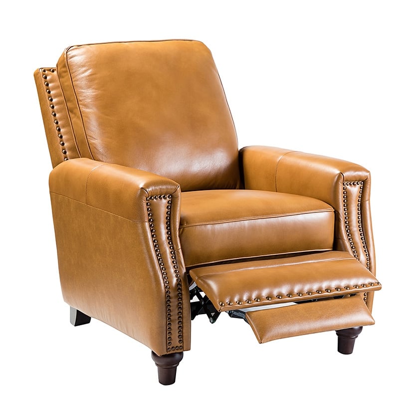 Cigar Mid-century Modern Genuine Leather Recliner with Solid Wood Legs and Nailhead Trim by HULALA HOME