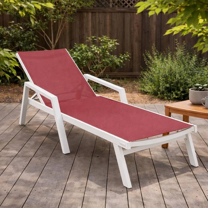 Marlin Rust-Resistant Aluminum Chaise Lounge - Adjustable 4-Position Outdoor Tanning Chair with Armrests