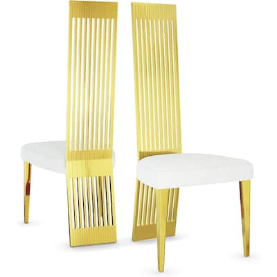 Polished Gold Dining Chairs with White Boucle Upholstery
