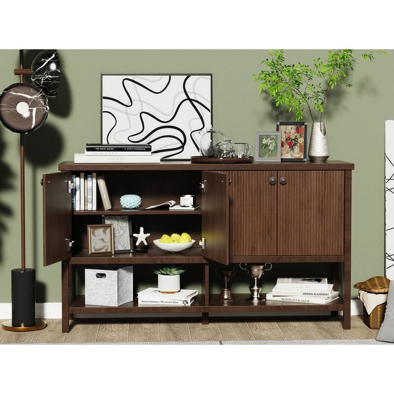 4 Doors Rustic Cabinet with Opening Shelf for Kitchen and Living Room