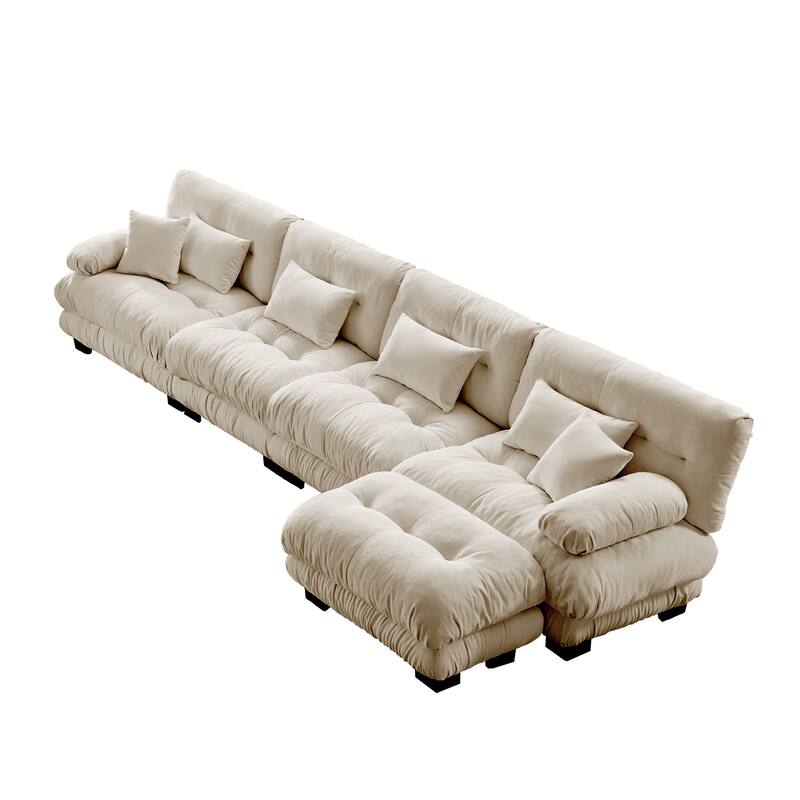 4-Seater L-Shaped Free Combination Modular Sofa with Convertible Ottoman