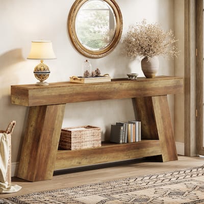 70.9-Inch Farmhouse Console Table, Wooden Sofa Table for Living Room