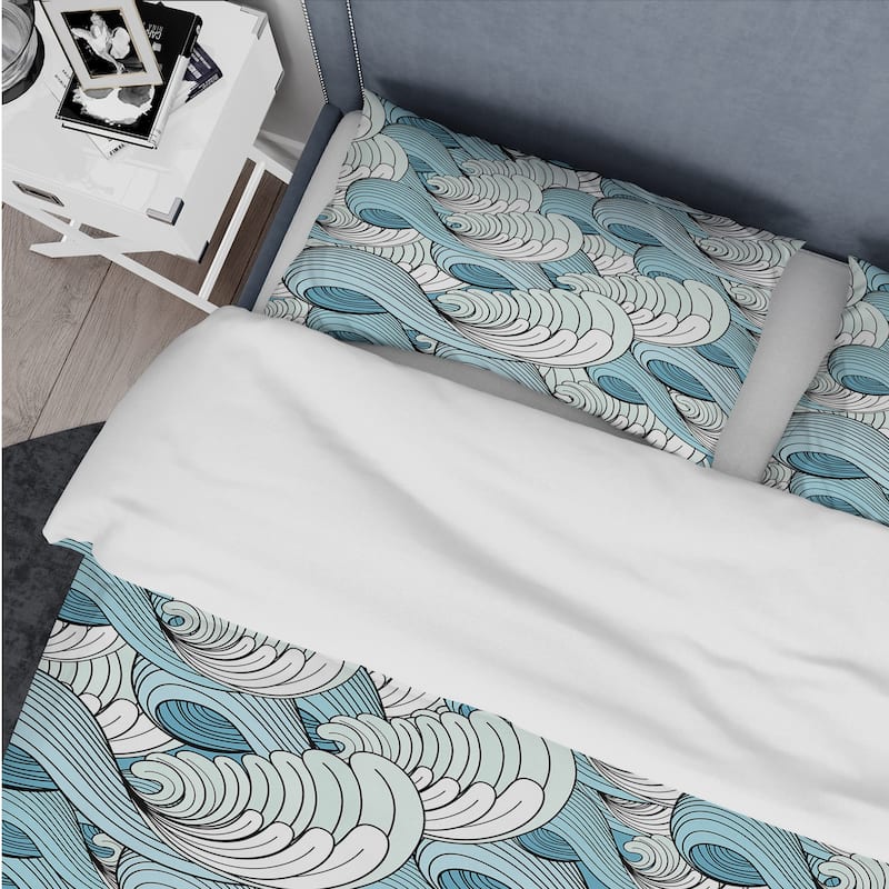 Designart 'Great Wave inspiration' Coastal Pattern Bedding Set - Duvet Cover & Shams
