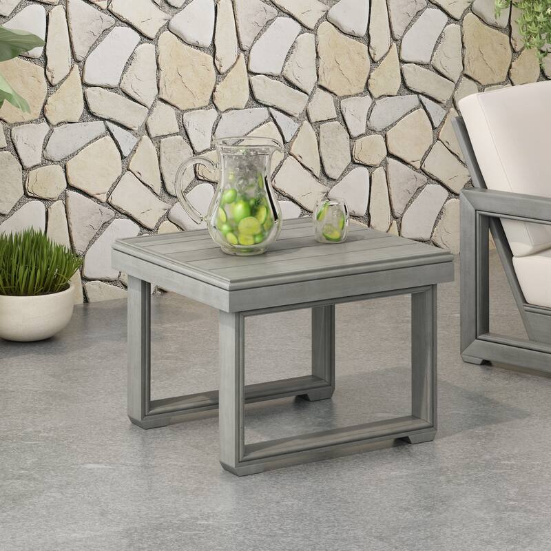 Roomfitters Outdoor Patio Side Table with Modern Wood Look, Weather-Resistant Frame, Light Grey