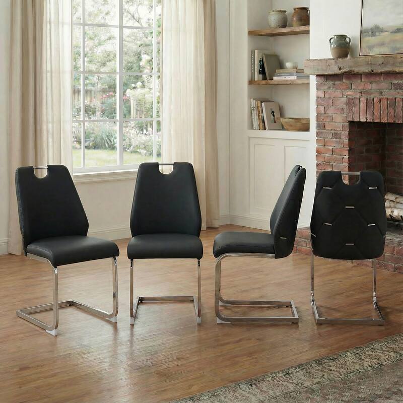 Dining Chair Side Chair Leisure Chair Black Reception Chair Set of 4 Leather Upholstered Chair with Metal Legs
