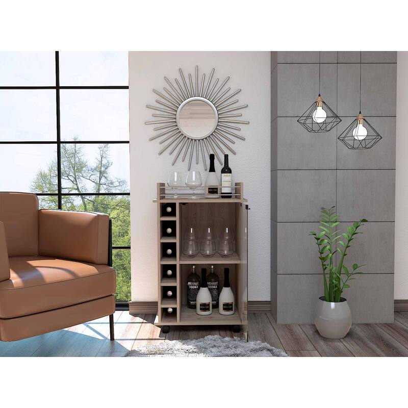 Savannah 6-Bottle 3-Shelf Bar Cart Carbon for Kitchen, Party and Living Room
