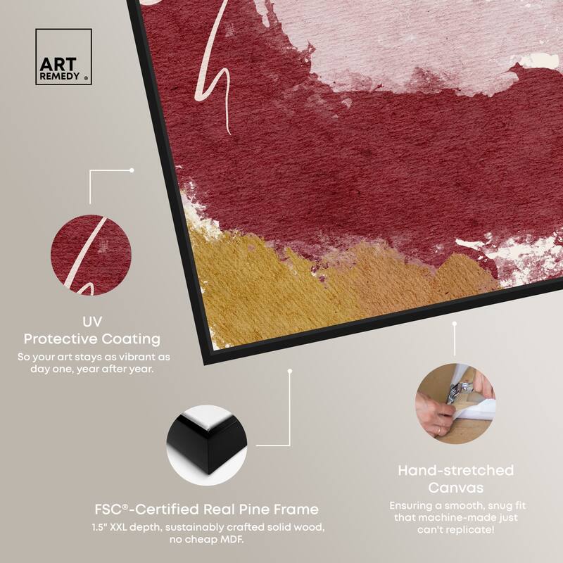 Art Remedy Burgundy And Cork Framed Boho Abstract 1 Piece Canvas Wall Art